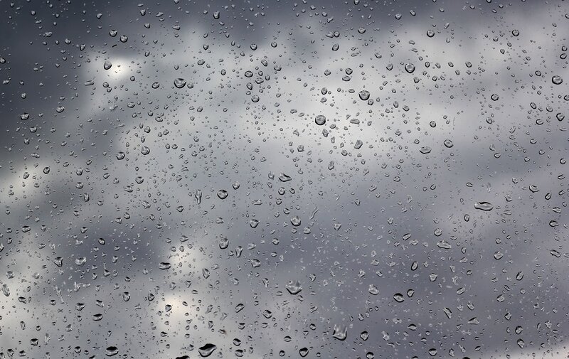 Raindrops on Glass — Gray, Overcast, Photograph, Sky, Clouds