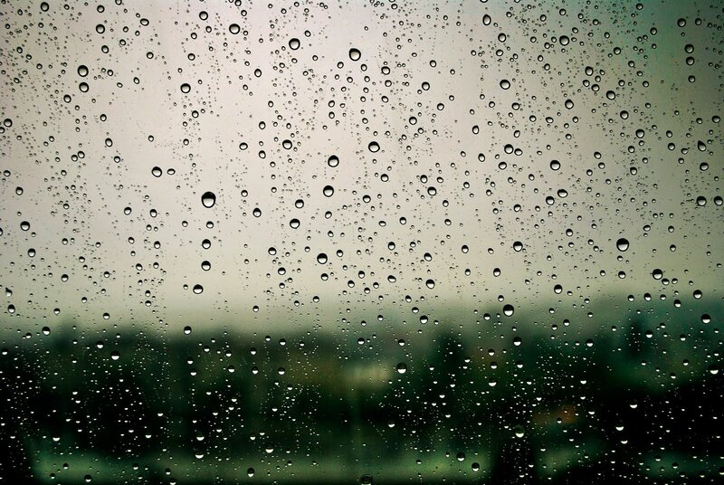 Raindrops on Glass — Gray, Overcast, Photograph, Window, Sky