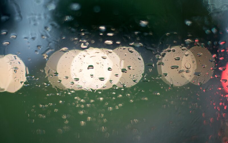 Raindrops on Glass — Green, Calm, Night