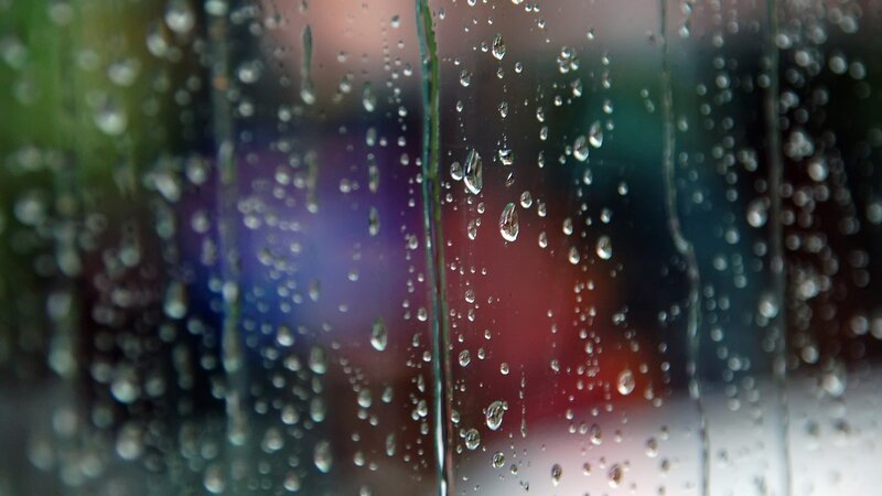 Raindrops on Glass — Green, Calm, Photograph, Blurry Background