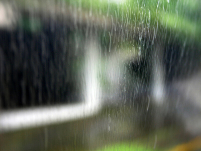 Raindrops on Glass — Green, Calm, Photograph, Rain, Greenery