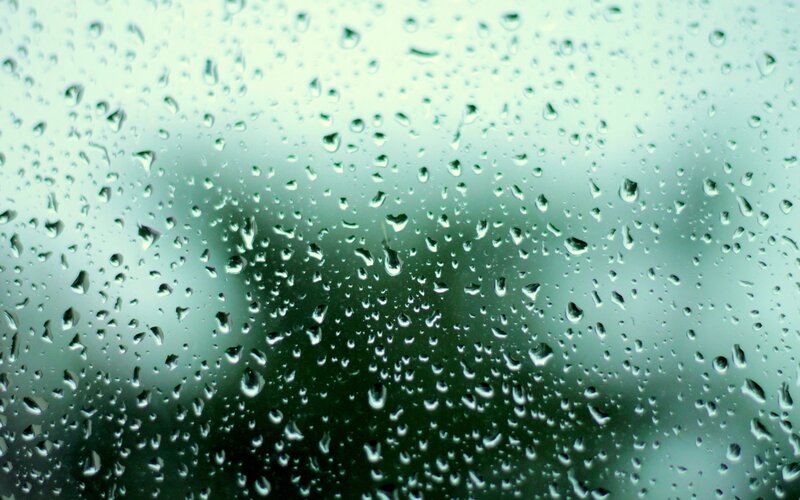 Raindrops on Glass — Green, Calm, Photograph, Rain