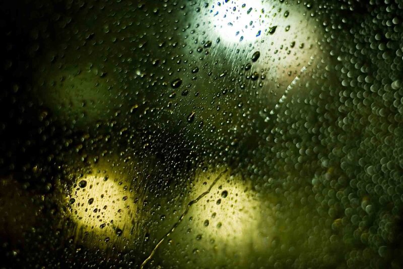 Raindrops on Glass — Green, Dramatic, Night