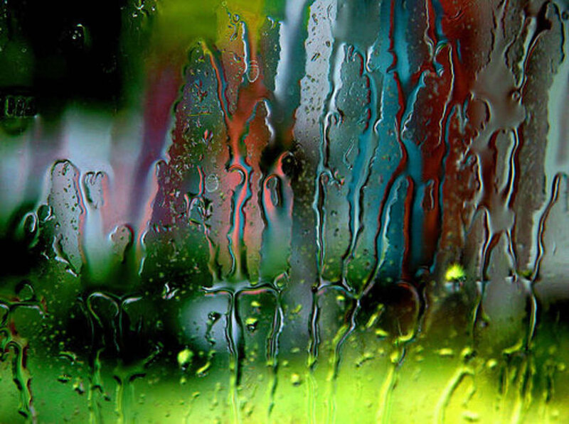 Raindrops on Glass — Green, Dramatic
