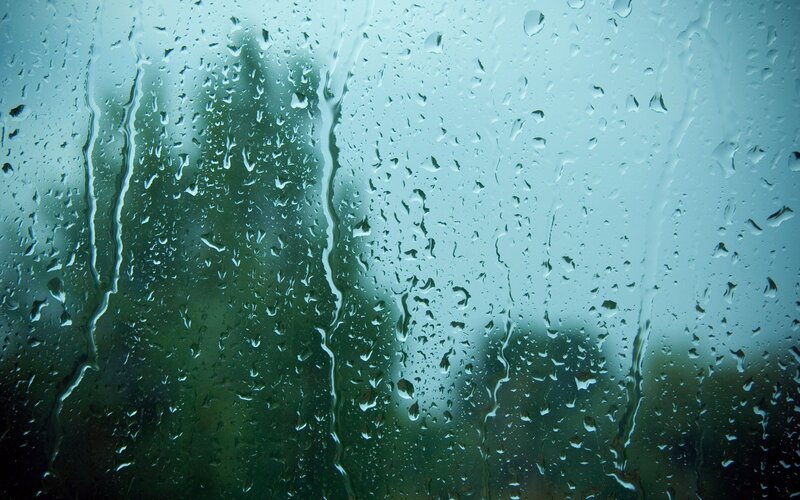 Raindrops on Glass — Green, Dreary