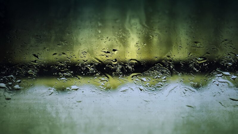 Raindrops on Glass — Green, Moody, Night, Photograph, Window