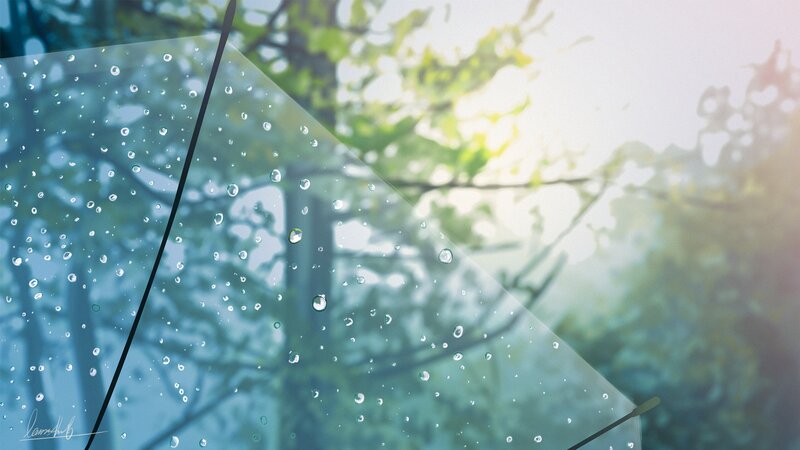 Raindrops on Glass — Green, Serene, Afternoon, Digital Art