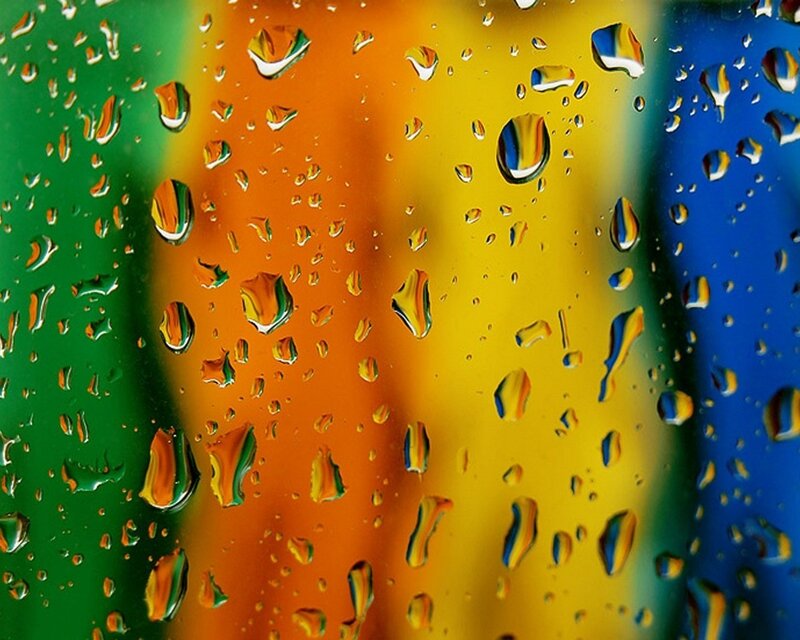 Raindrops on Glass — Green, Vibrant, Photograph, Colorful Background, Droplets