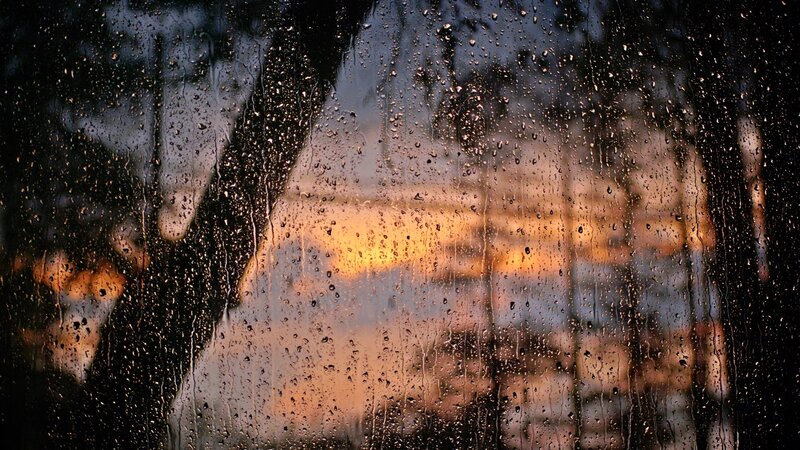 Raindrops on Glass — Orange, Dramatic, Sunset