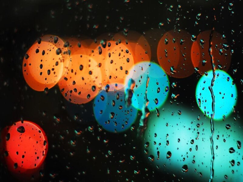 Raindrops on Glass — Orange, Moody, Night