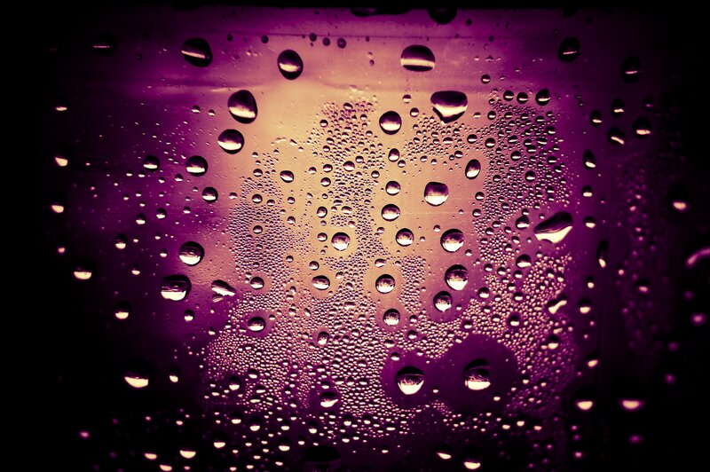 Raindrops on Glass — Purple, Dramatic, Night, Photograph, Droplets