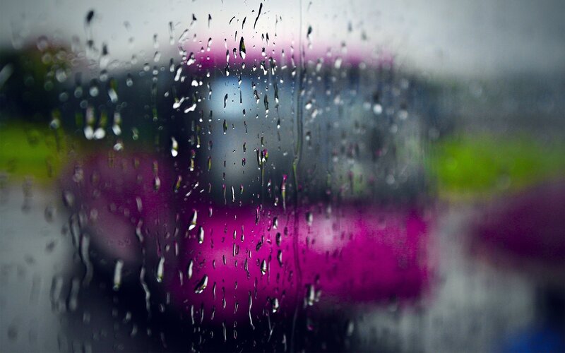 Raindrops on Glass — Purple, Moody, Night, Photograph, Car Lights