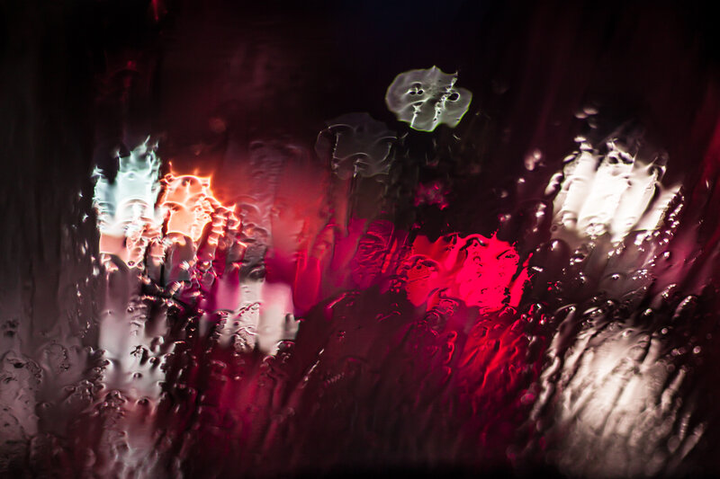 Raindrops on Glass — Red, Dark