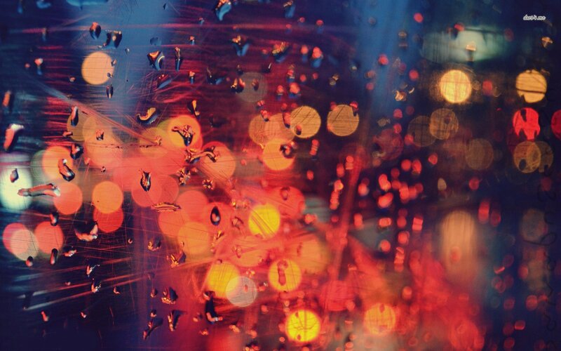 Raindrops on Glass — Red, Dramatic, Night, Photograph, Lights