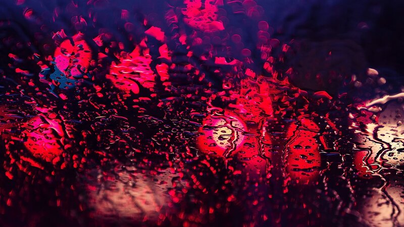 Raindrops on Glass — Red, Dramatic, Night, Photograph, Red Lights