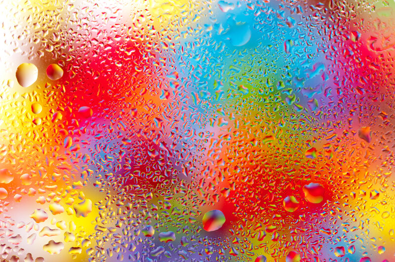 Raindrops on Glass — Red, Vibrant, Abstract, Colorful Light