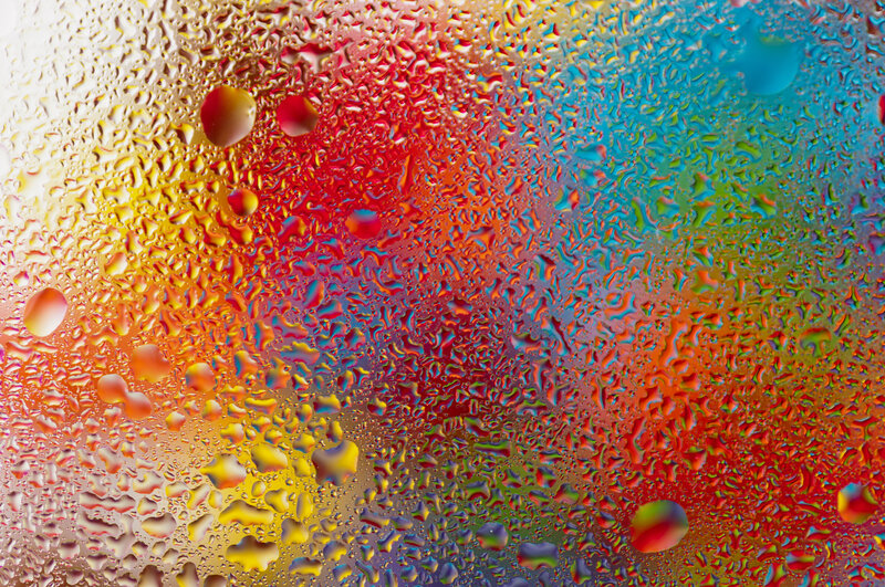 Raindrops on Glass — Red, Vibrant, Abstract