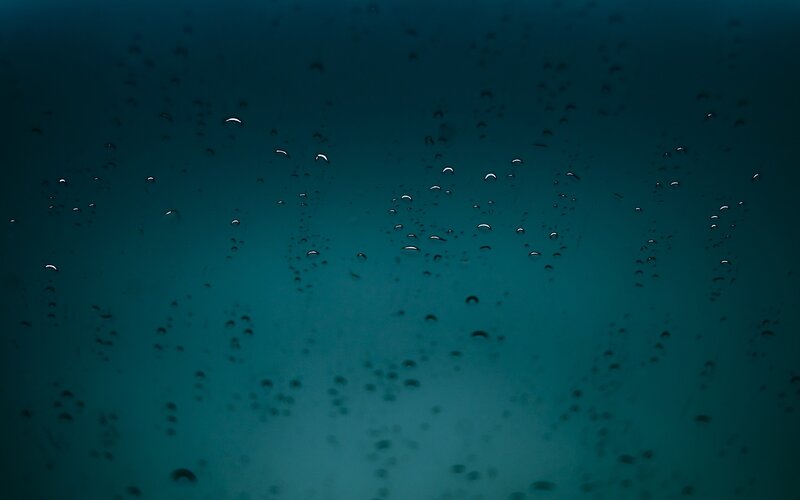 Raindrops on Glass — Teal, Calm, Photograph, Dark Blue