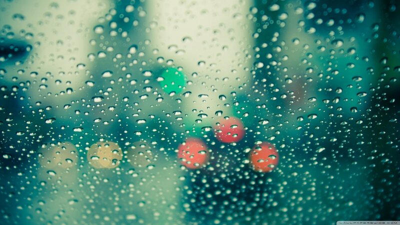 Raindrops on Glass — Teal, Moody, Night