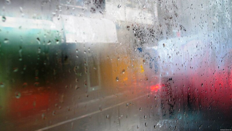 Raindrops on Glass Window — Red