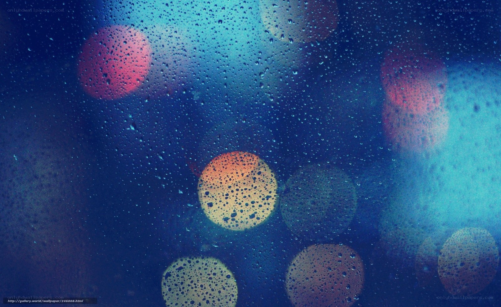 raindrops on glass with bokeh lights