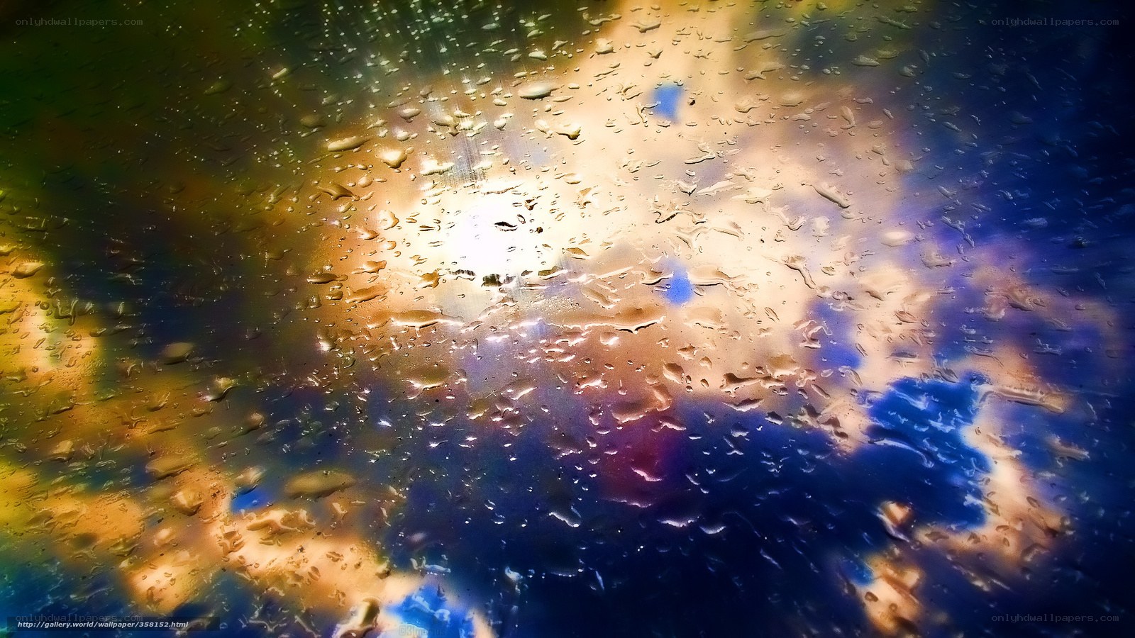 Raindrops on glass with colorful light