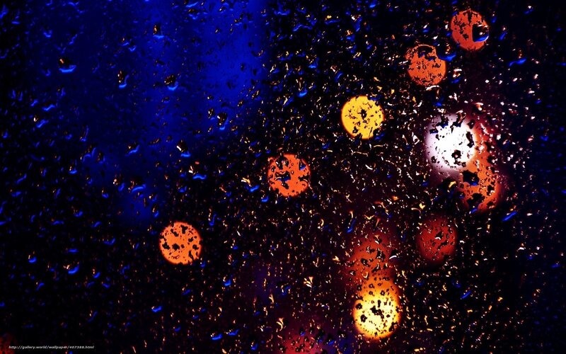 Raindrops on Glass with Lights — Blue