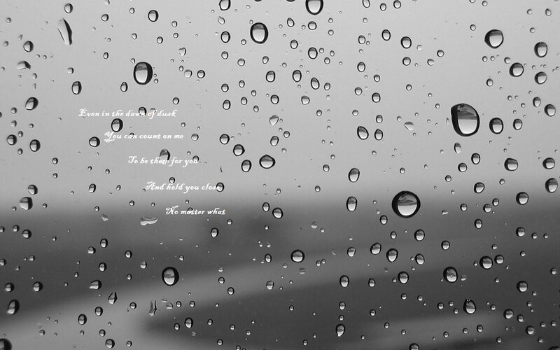 raindrops on glass with text