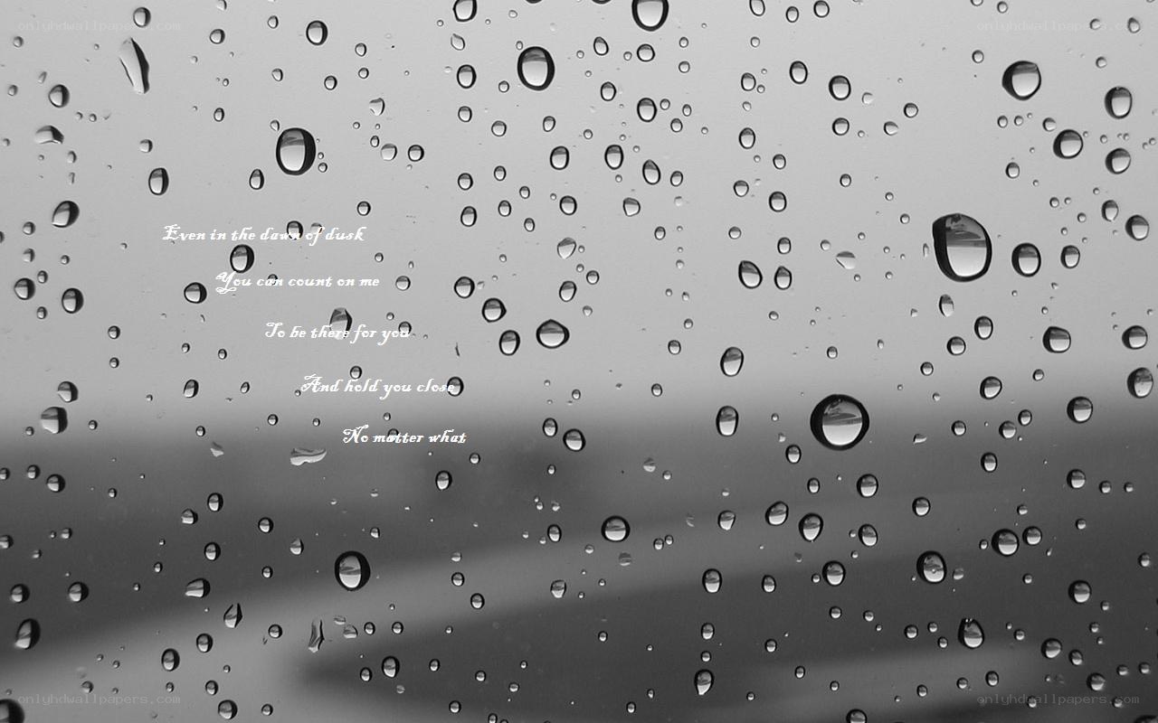 raindrops on glass with text
