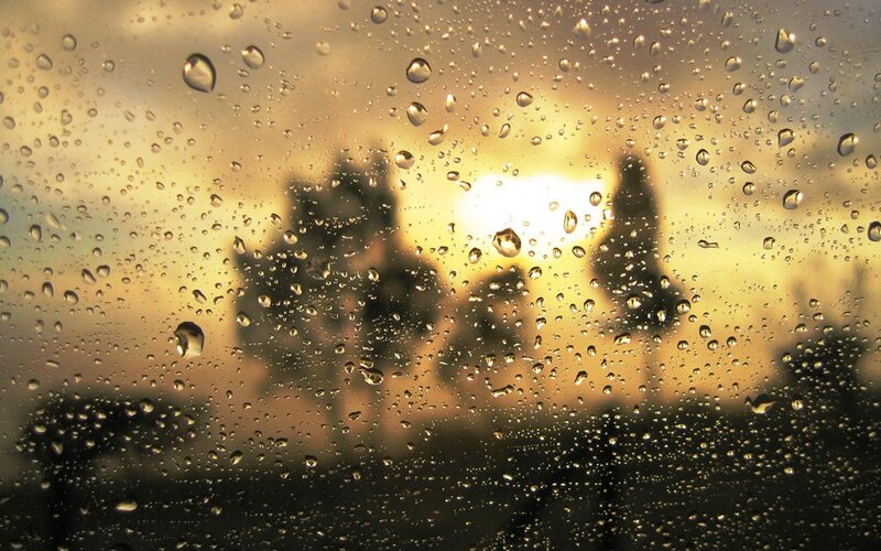 Raindrops on Glass — Yellow, Calm, Sunset, Photograph