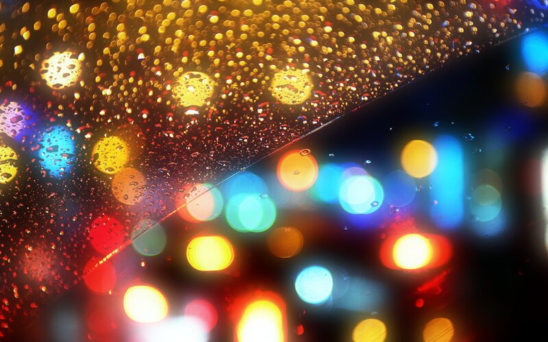 Raindrops on Glass — Yellow, Dramatic, Night, Photograph