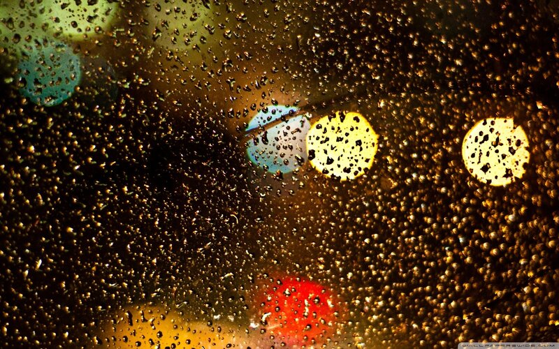 Raindrops on Glass — Yellow, Dramatic, Night