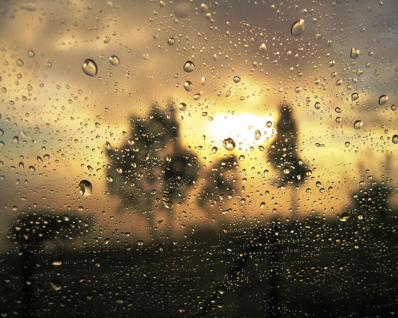 Raindrops on Glass — Yellow, Dramatic, Sunset