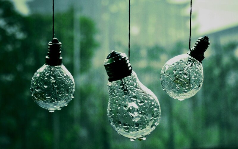 Raindrops on hanging light bulbs
