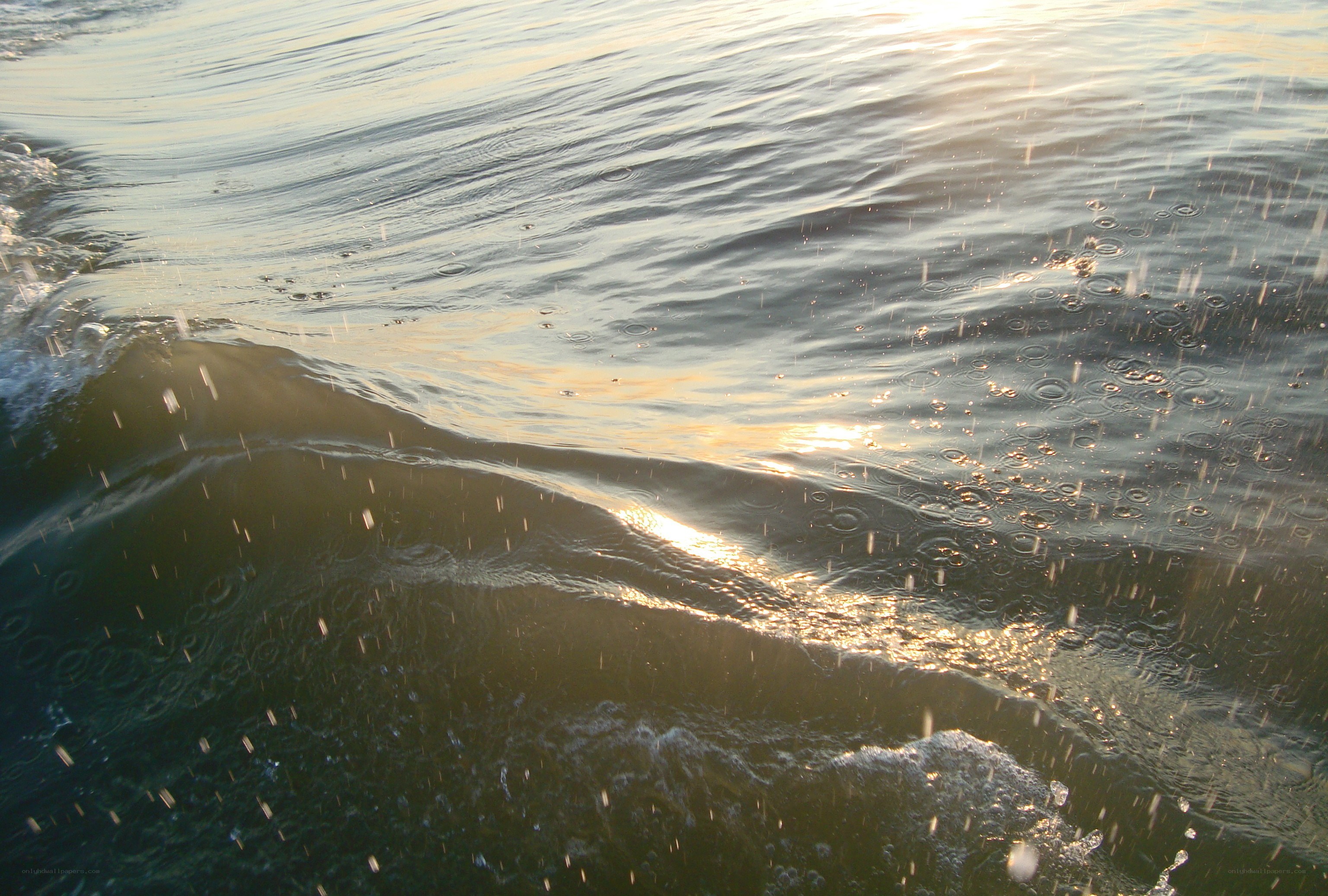 raindrops on ocean waves