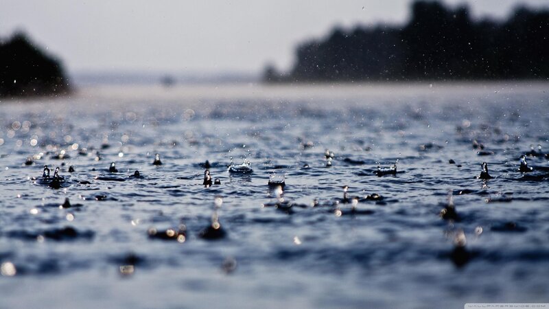 Raindrops on Water — Blue, Calm, Morning