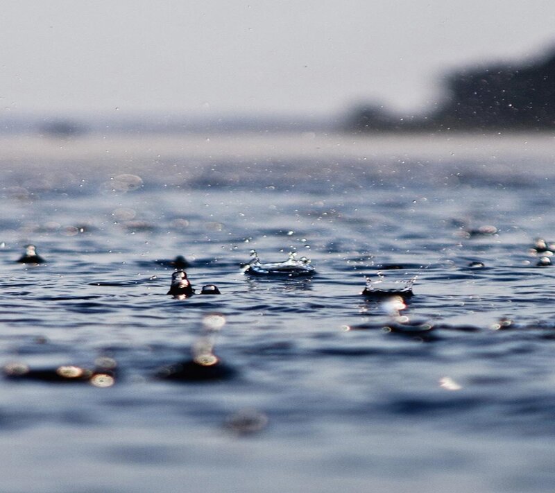 Raindrops on Water — Blue, Calm, Photograph, Droplets