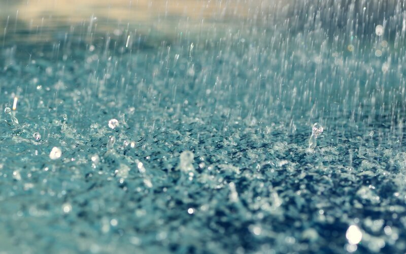 Raindrops on Water — Blue, Calm, Photograph, Rain, Splashes