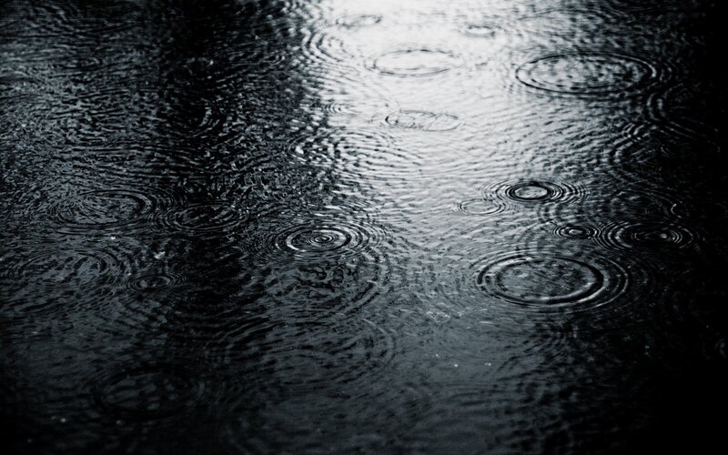 Raindrops on Water Surface — Black, Calm, Photograph, Ripples, Puddle