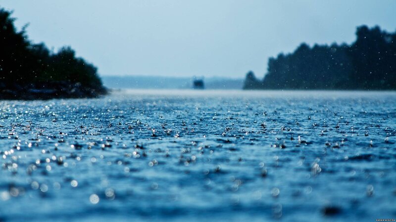 Raindrops on Water Surface — Blue, Calm, Morning