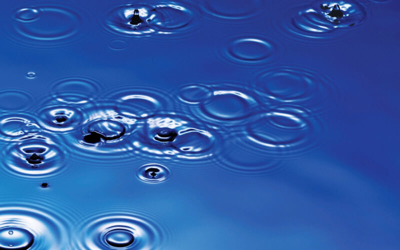 Raindrops on Water Surface — Blue, Calm, Photograph, Ripples, Droplets