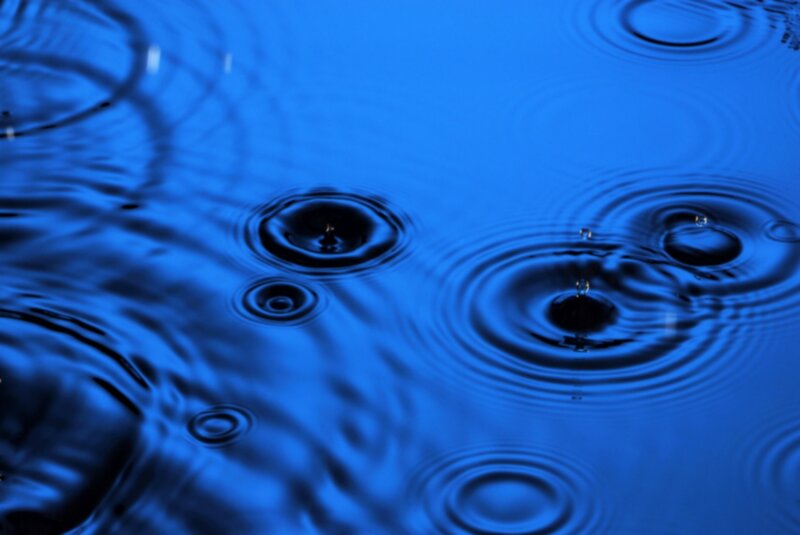 Raindrops on Water Surface — Blue, Calm, Photograph, Ripples
