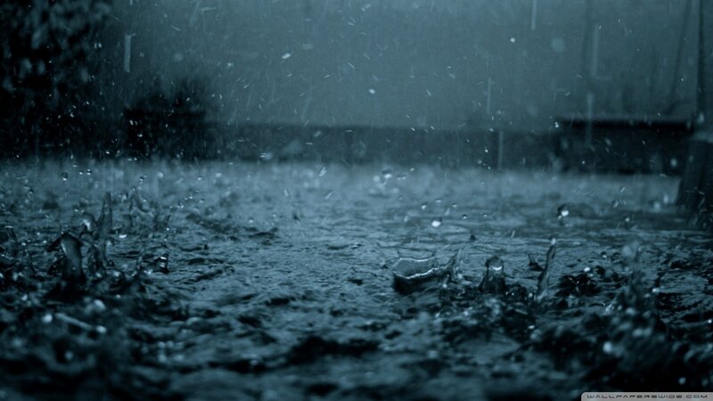 Raindrops on Wet Ground — Blue, Dreary