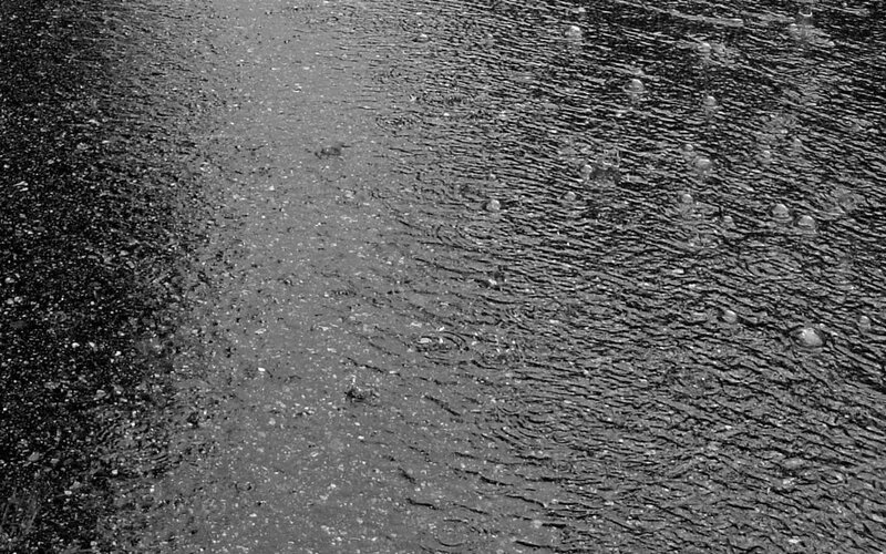 Raindrops on Wet Pavement — Black, Calm, Photograph, Rain