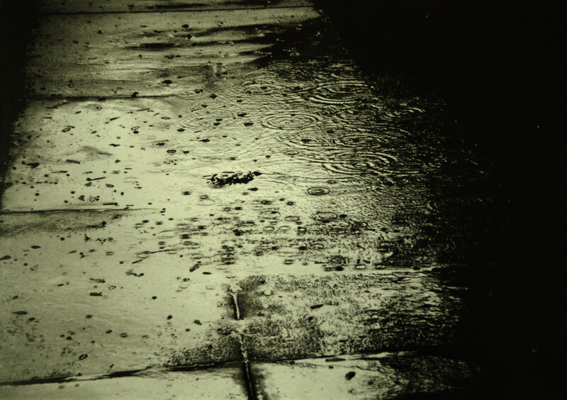 Raindrops on Wet Pavement — Black, Dramatic, Night, Photograph, Puddles