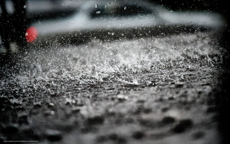 Raindrops on Wet Pavement — Black, Dramatic, Photograph