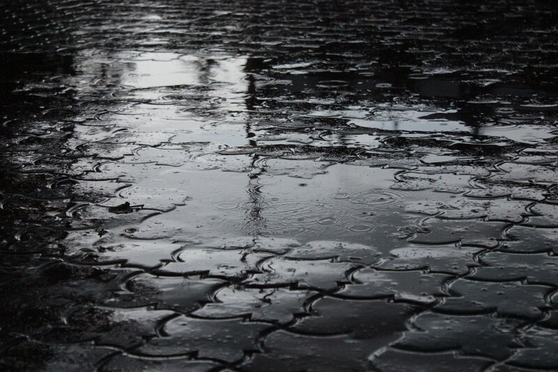 Raindrops on Wet Pavement — Black, Dreary