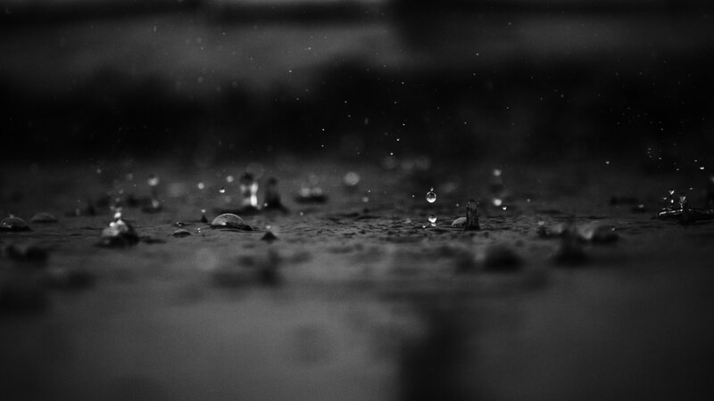 Raindrops on Wet Surface — Black, Calm, Photograph, Splashes