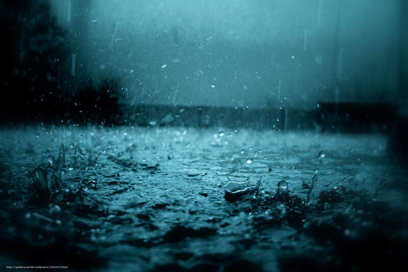 Raindrops on Wet Surface — Blue, Dramatic, Night, Photograph, Rain, Splashes