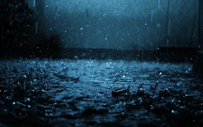 Raindrops on Wet Surface — Blue, Dramatic, Night